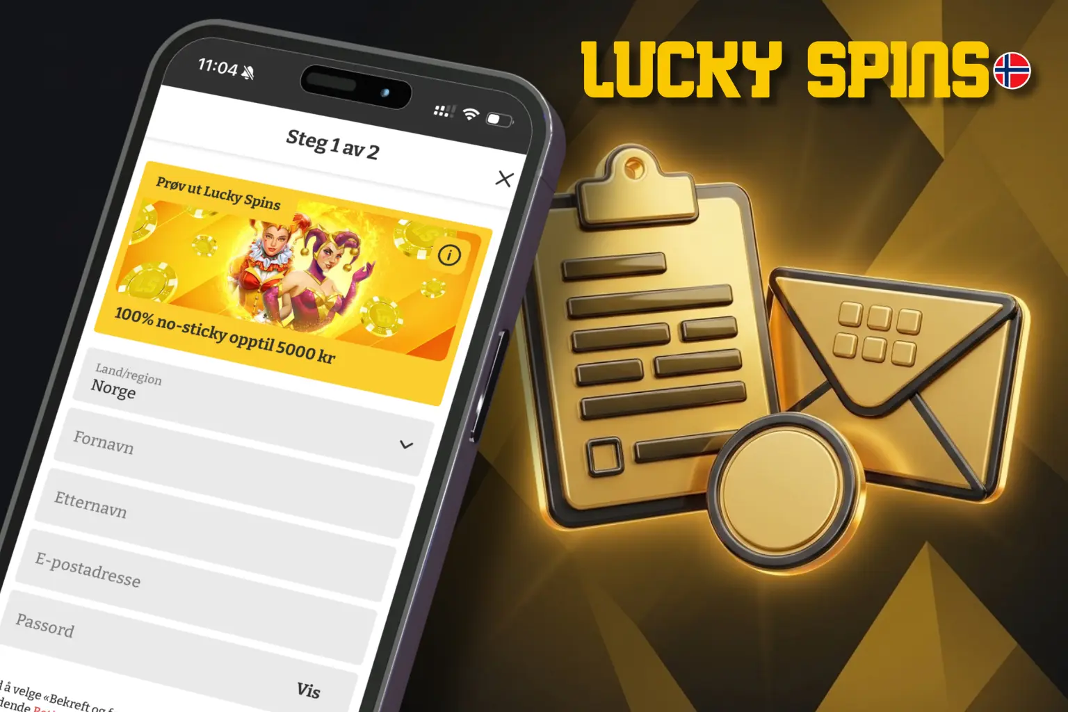 Registrering hos Lucky Spins casino med norsk konto
